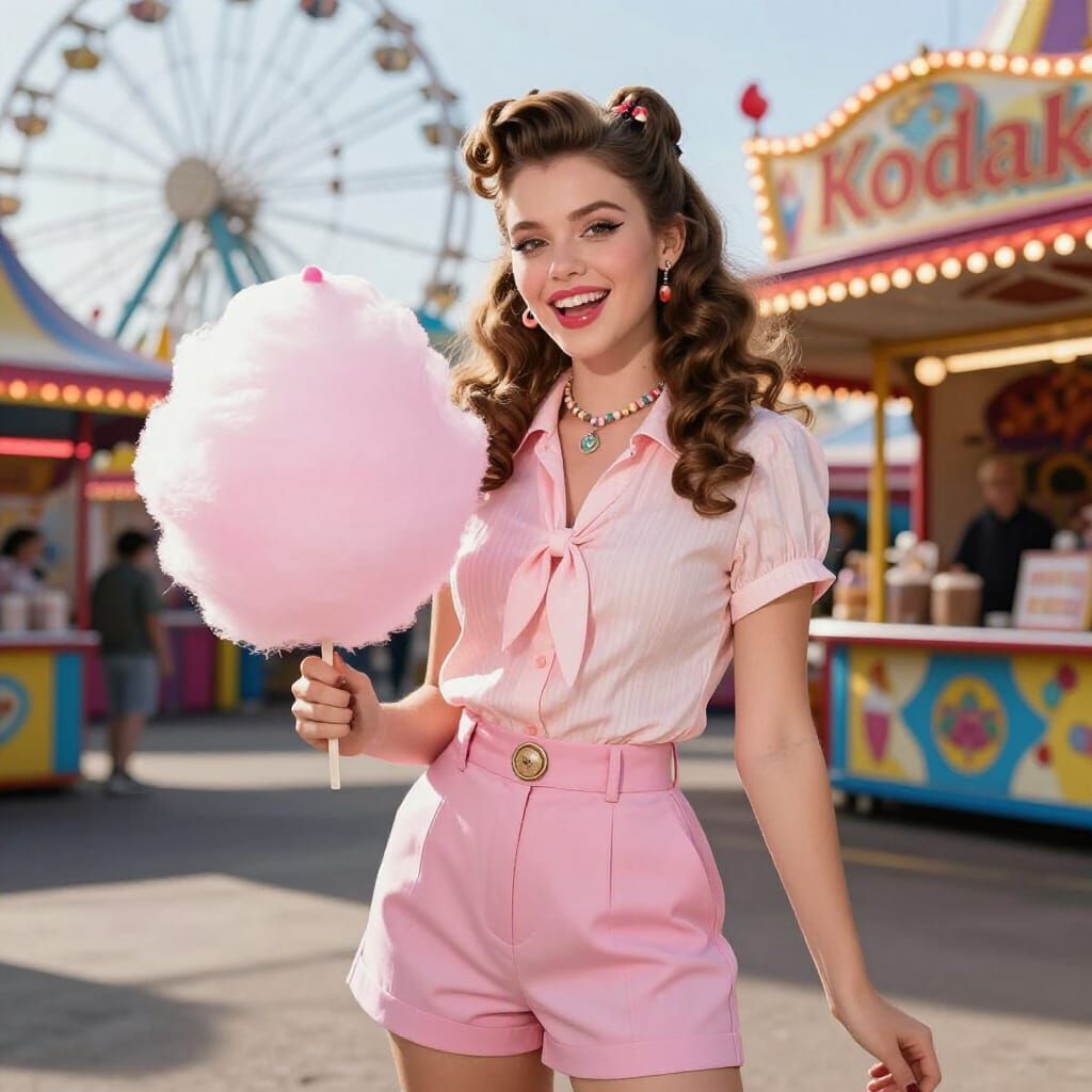 1950s Pin-Up Girl in Retro Amusement Park