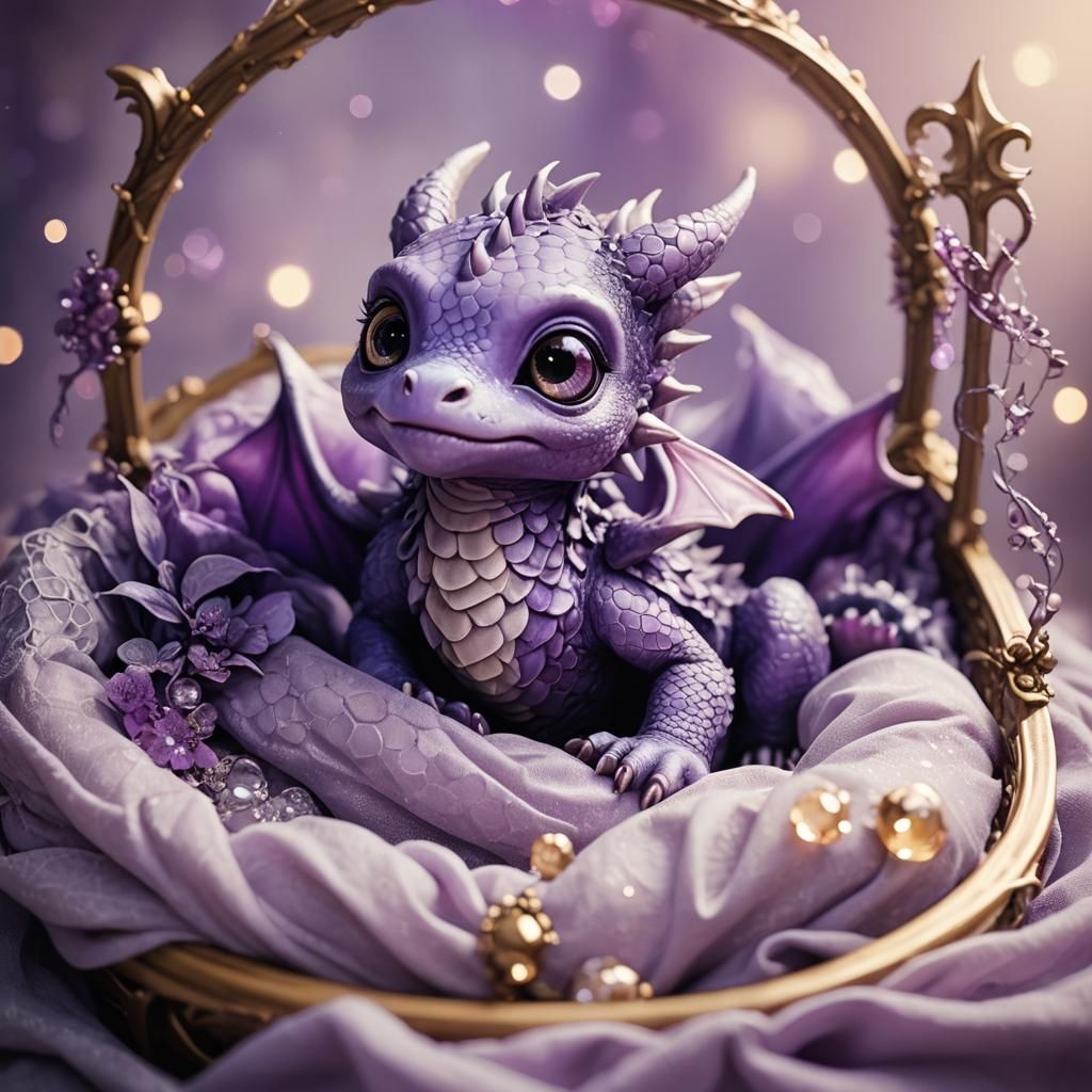 Newborn Dragon in a Basket. Dreamshaper XL Lightning AI imag...