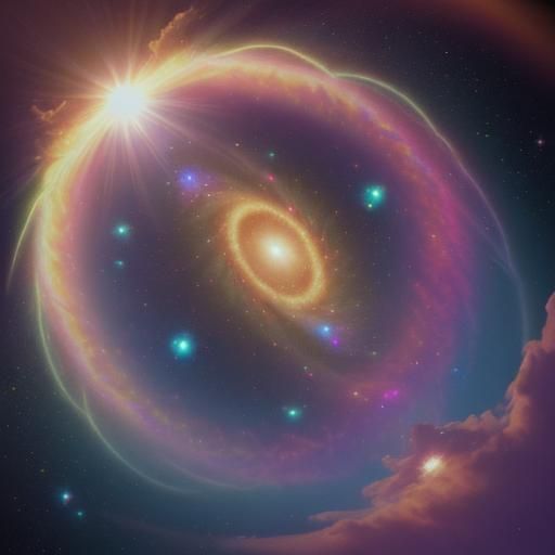 Radiant 3D Holographic Galaxy with Sunshine Beams