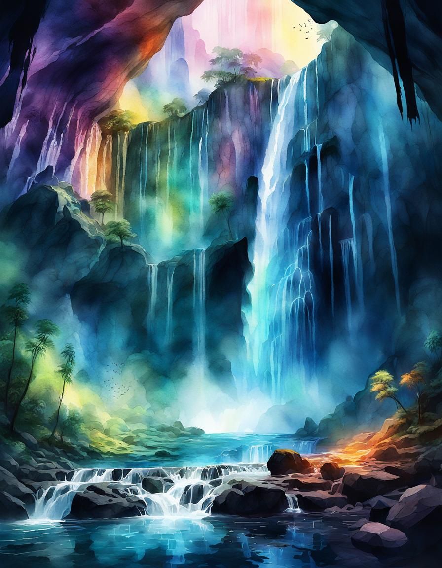 Waterfall in a cave