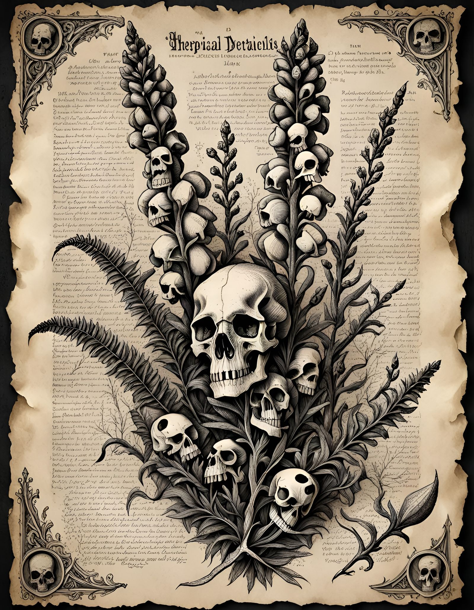Botanical Illustration of Snapdragon Skull Flowers