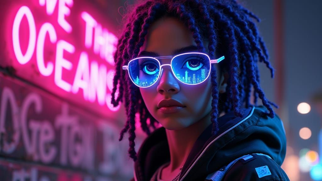 Neon Cyberpunk Teen Avatar Portrait