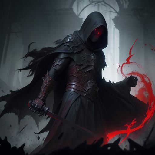 Dark Spirit Battles Human with Glowing Sword