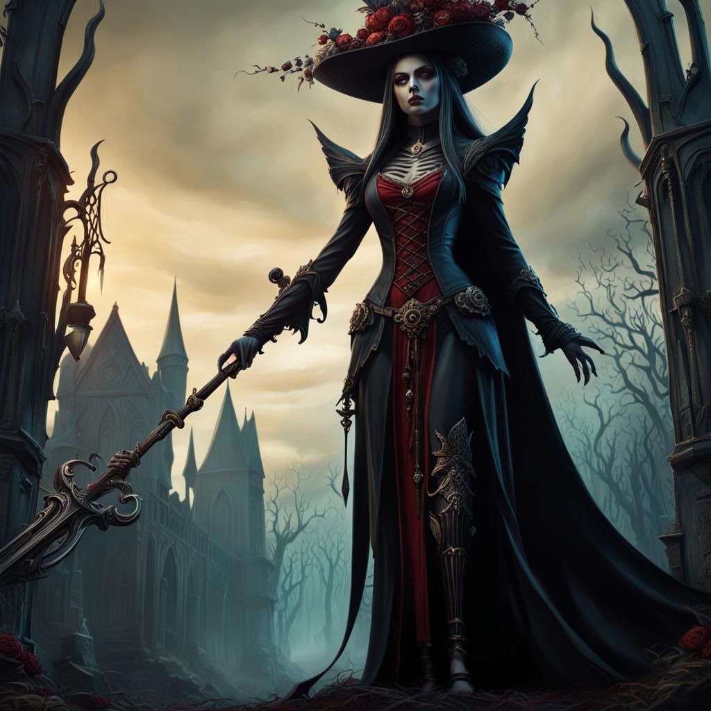 Gothic Horror Elf Mage Performing Blood Magic