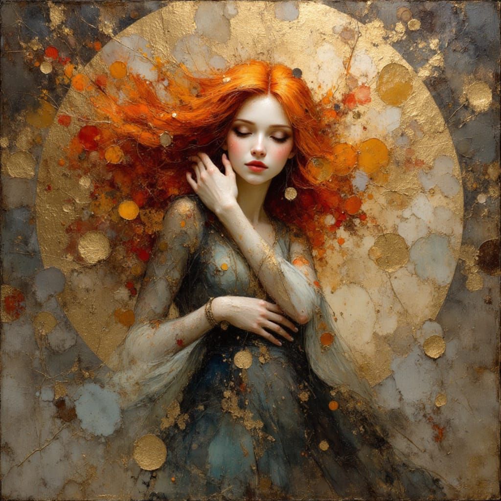 Ethereal Redhead Portrait in Earthy Pastel Style