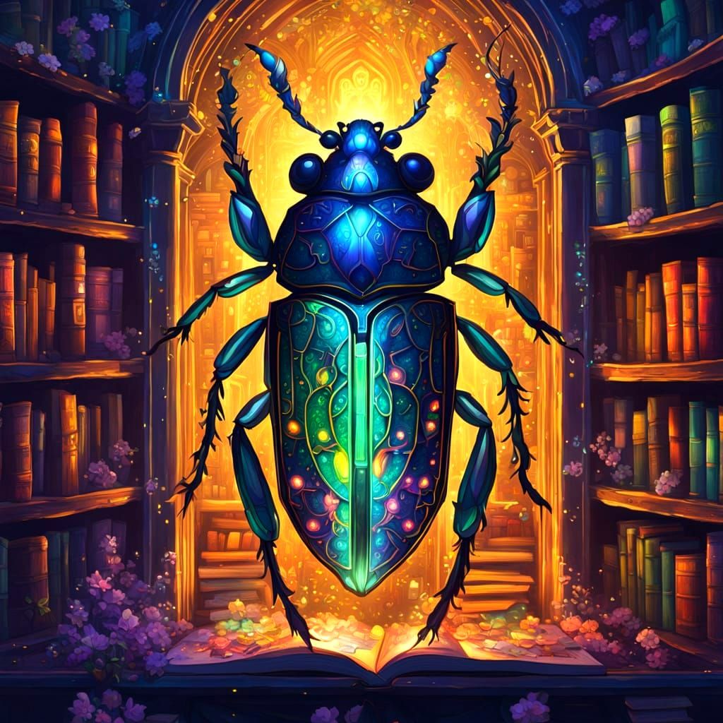 Glowing Jewel Beetle Unveils Enchanted Library Secrets