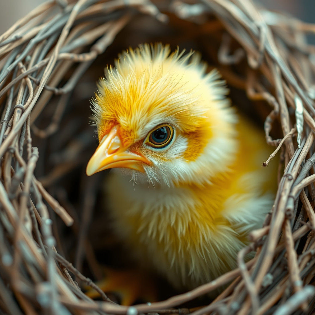 Detailed Photorealistic Close-Up of Baby Chicken