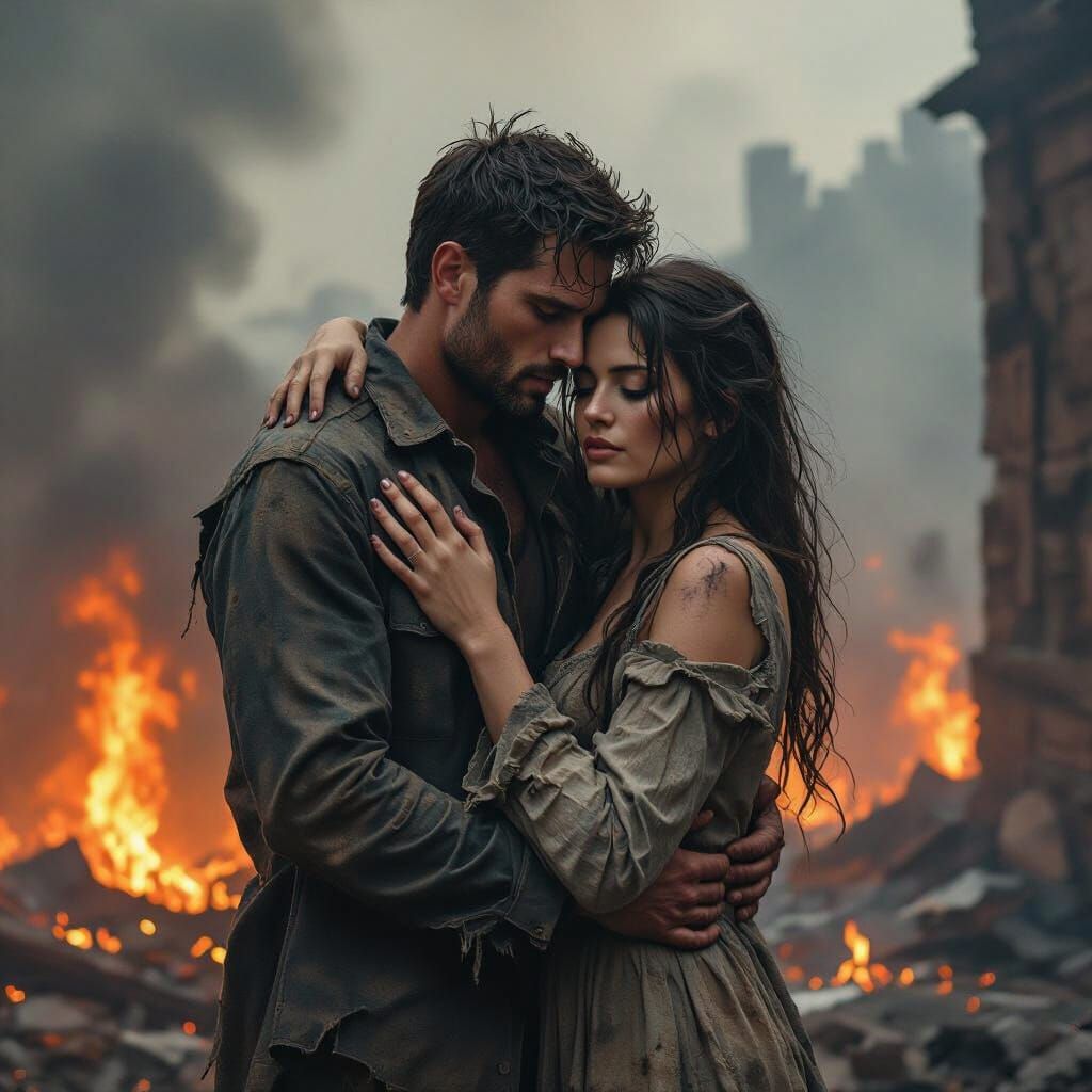 Desperate Embrace in Burning Building