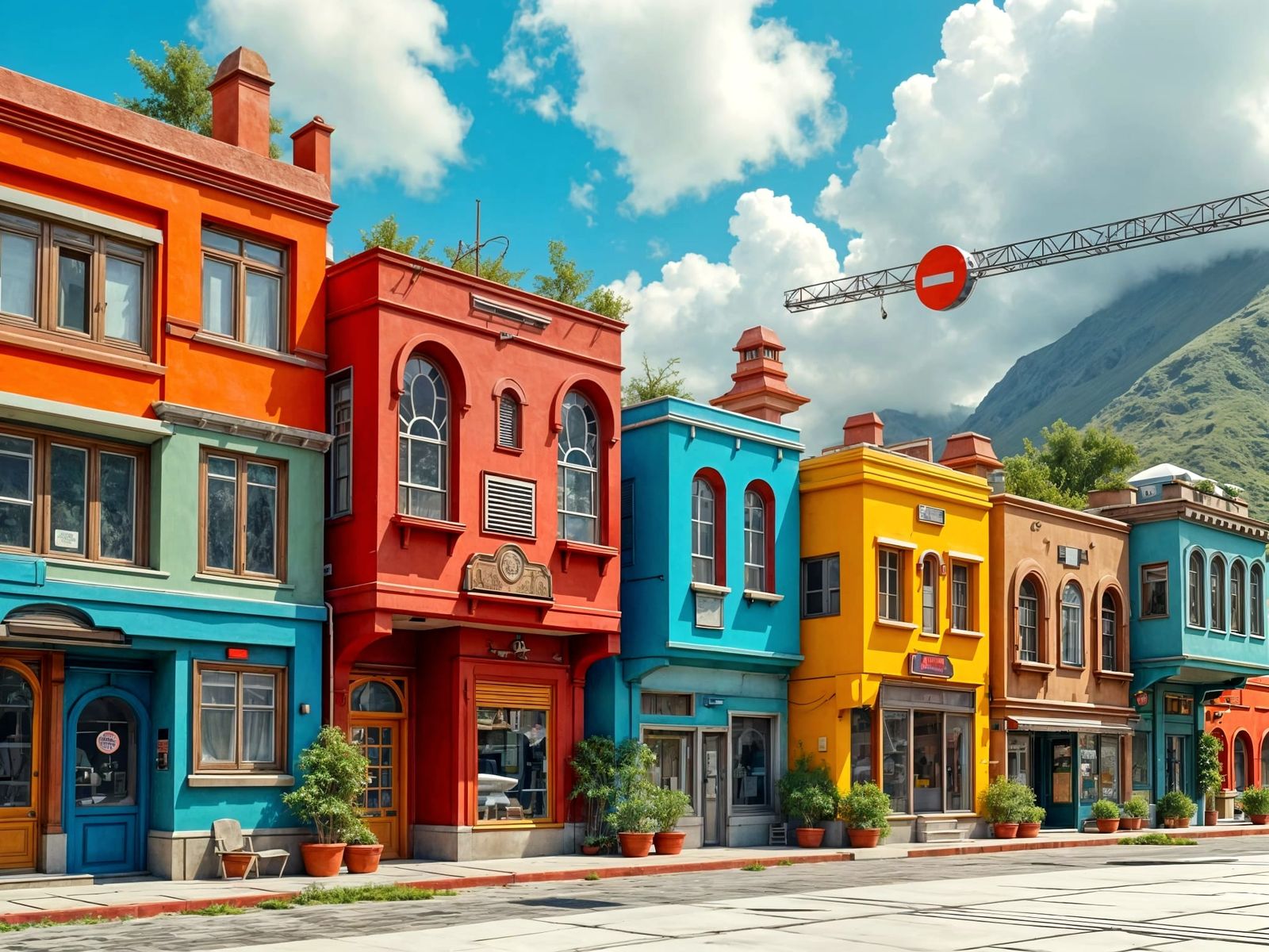 Retro Arcade Terraced Houses: Realistic 1980s Photo