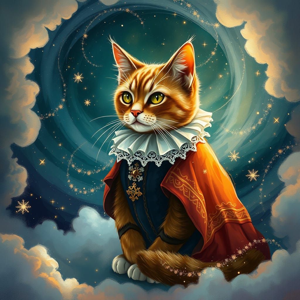 Regal Cat Amidst Cosmic Christmas Magic