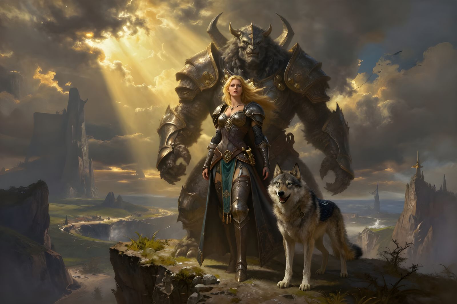 Fantasy Monster Woman Dog in Wind Swept Landscape