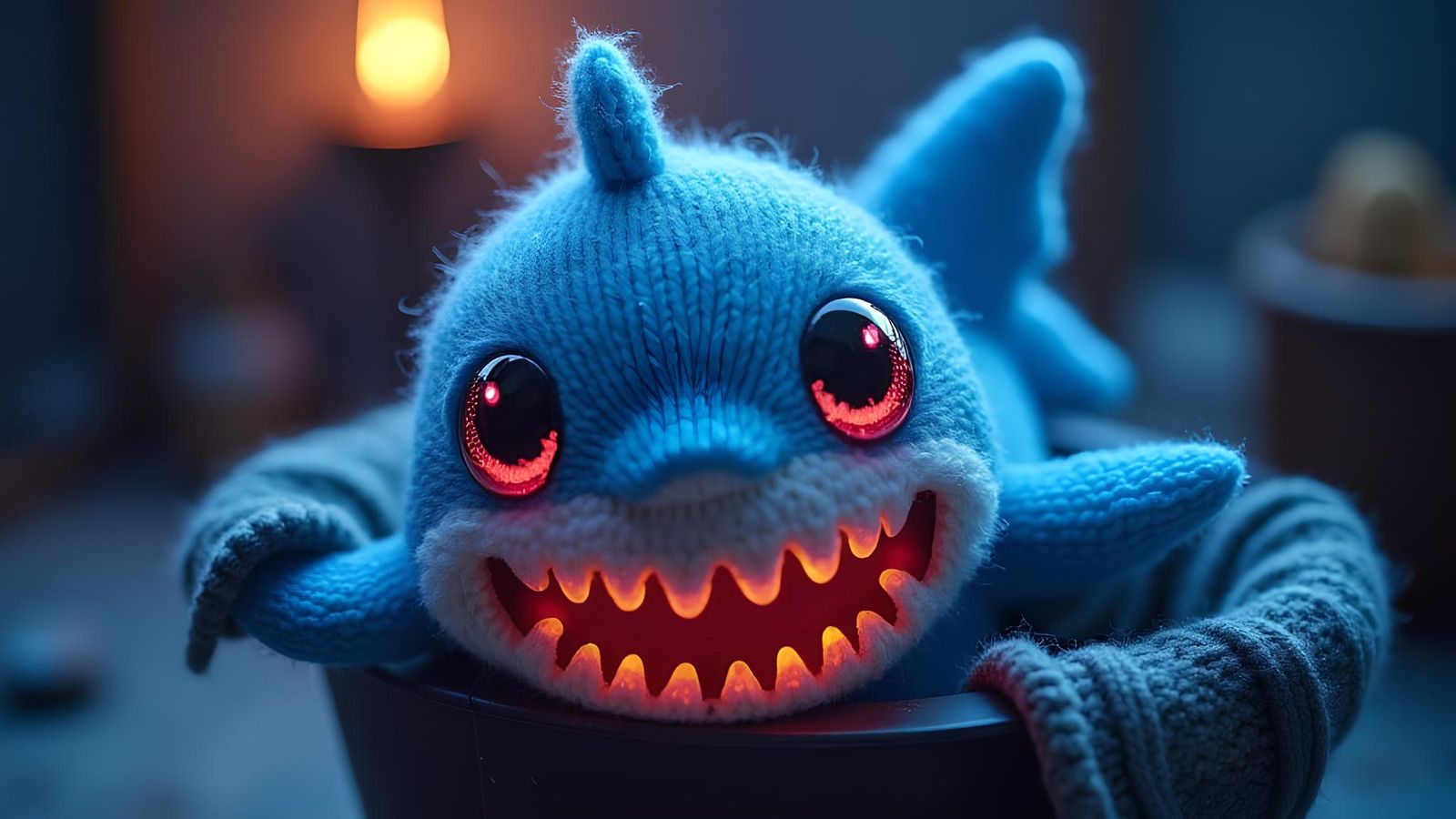 Cute Scary Shark Doll in Psychedelic Crochet Style