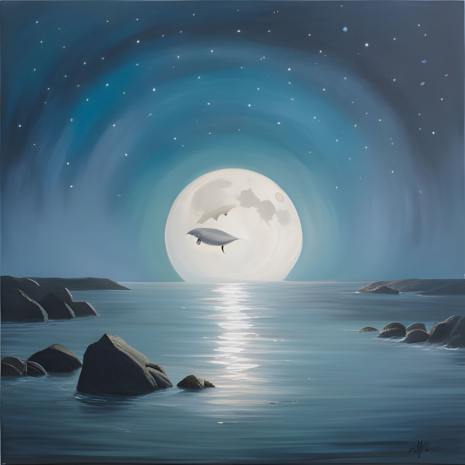 Large Fish Swimming in Ocean Oil Painting