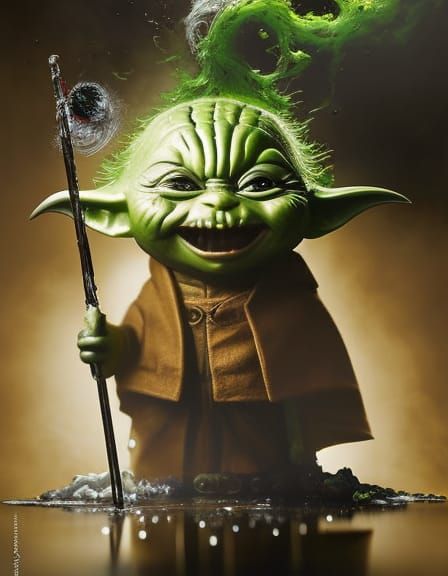 Yoda Exploding in Paint Burst, Oil Style