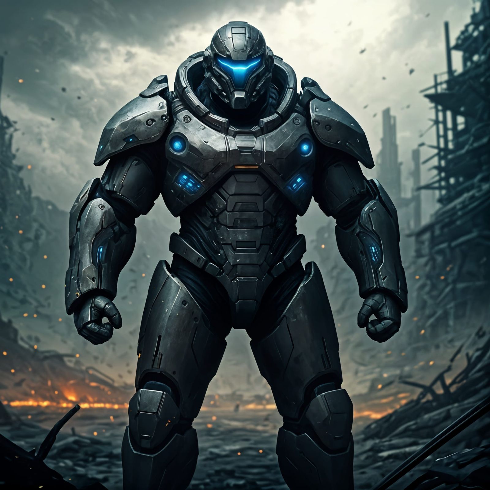 Cybernetic Warrior in Futuristic Exosuit