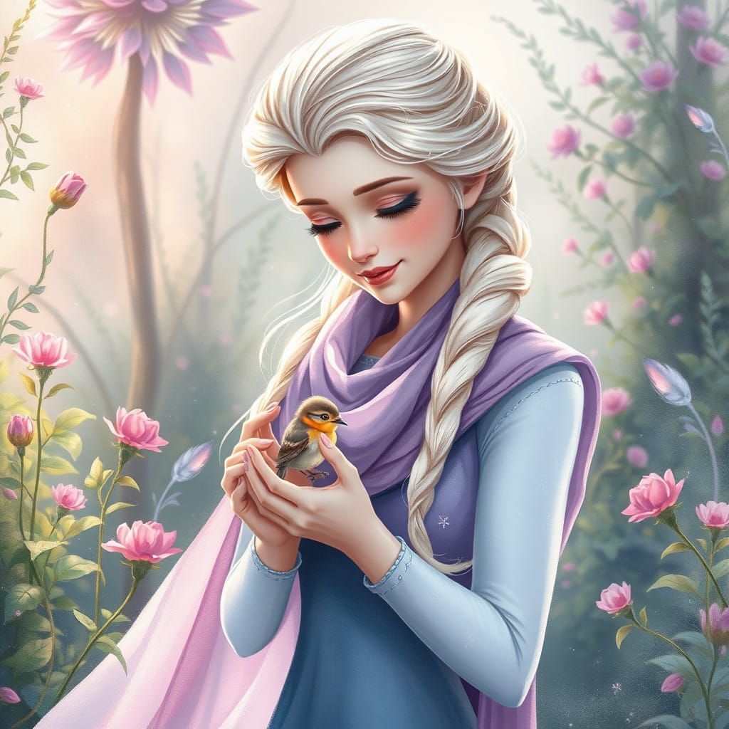 Enchanted Elsa in a Whimsical Garden of Wonder