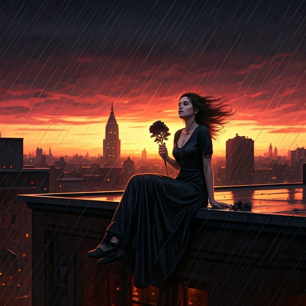 Woman in Rain: Cinematic Matte Painting