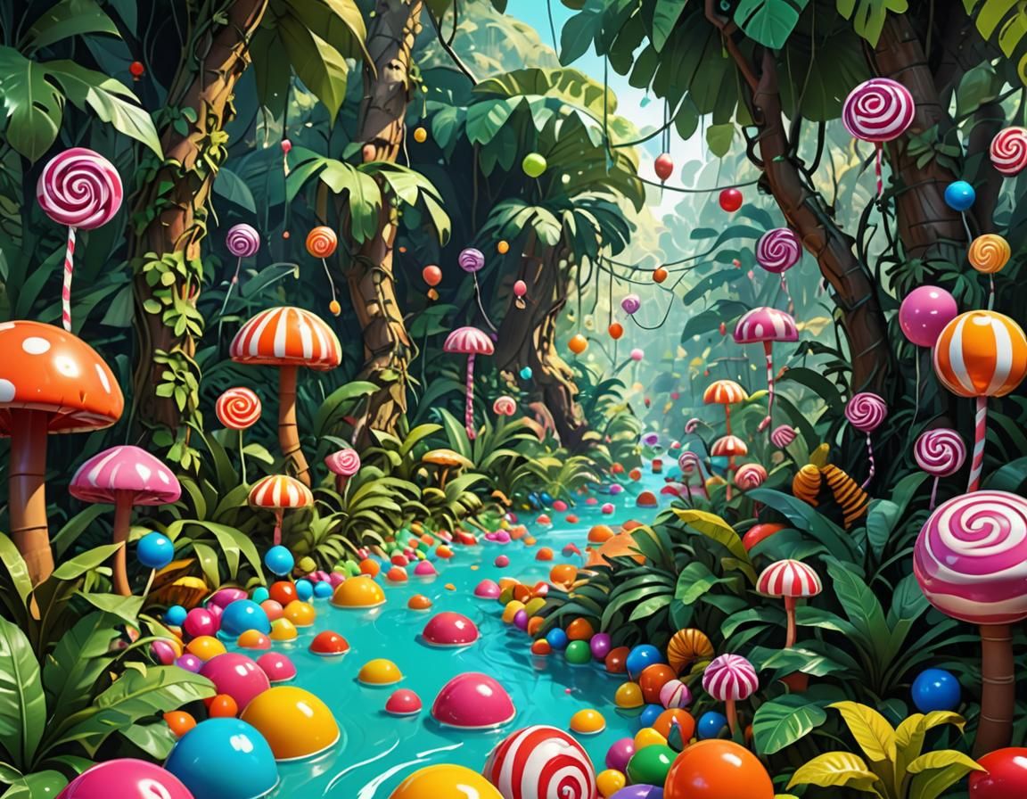 Colorful Candy Jungle in Digital Illustration Style