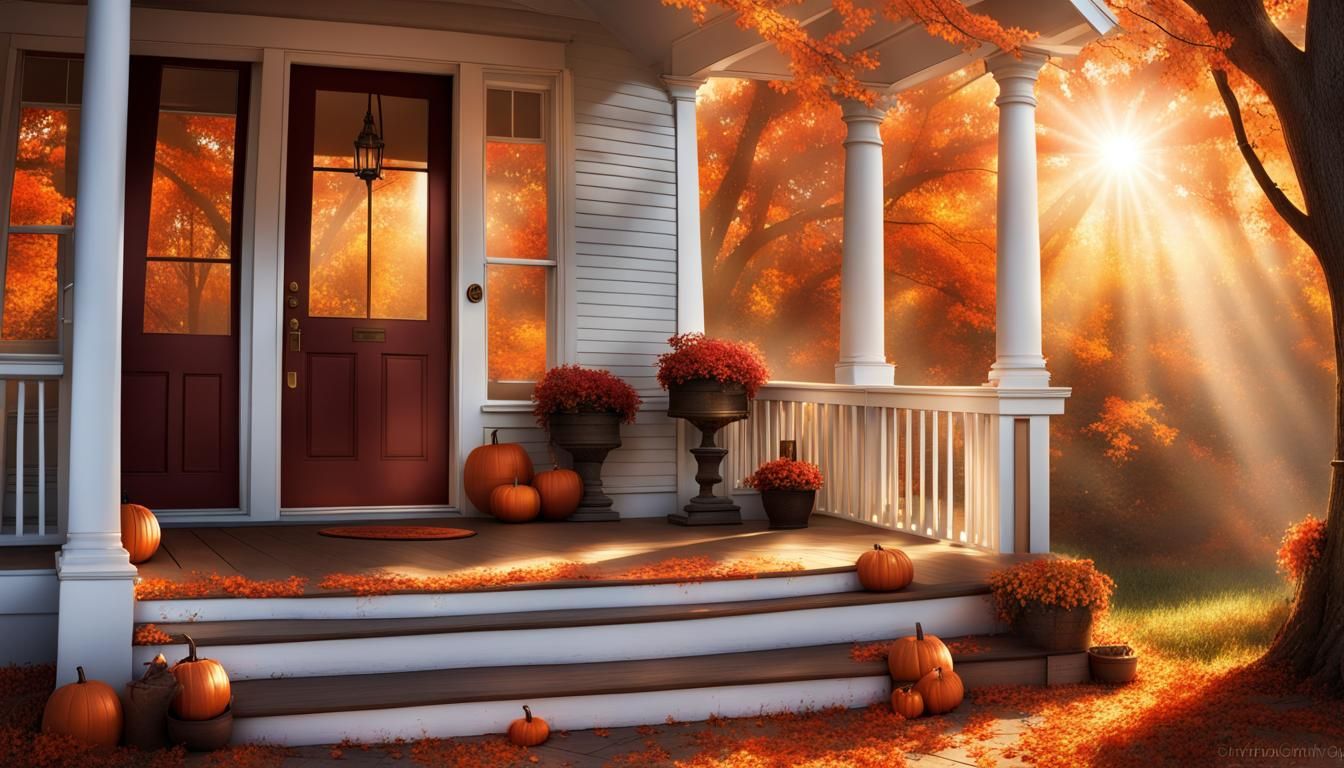 Magical Autumn Porch with Sparkling Lights