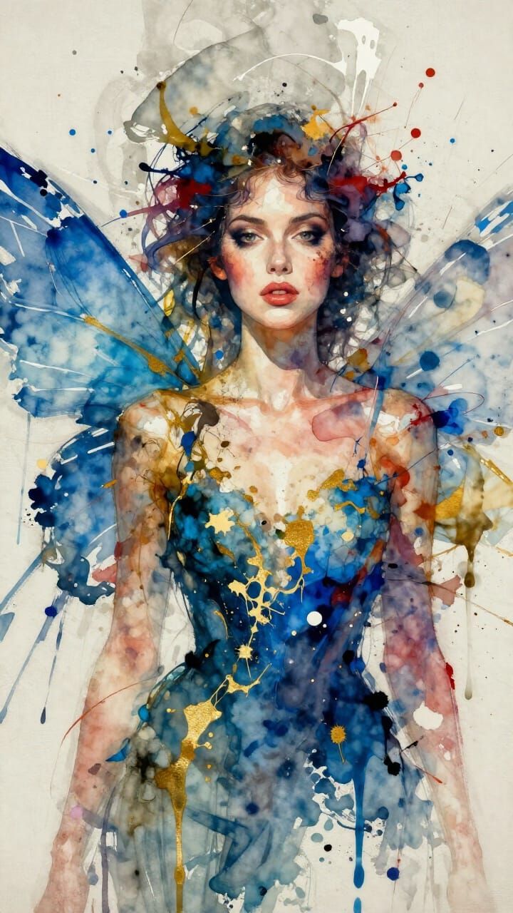 Ethereal Fairy Portrait in Abstract Watercolor Style