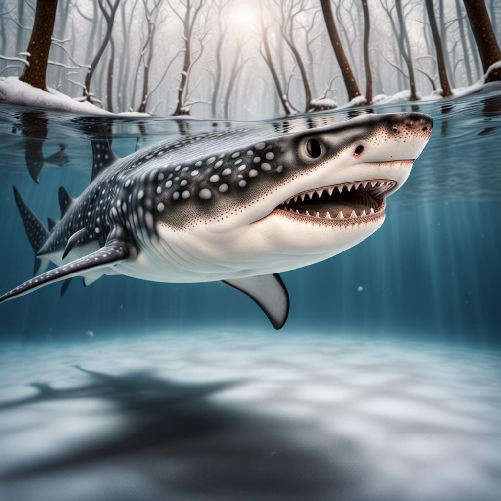 Whale Shark in Winter Forest: Hyperrealistic Image