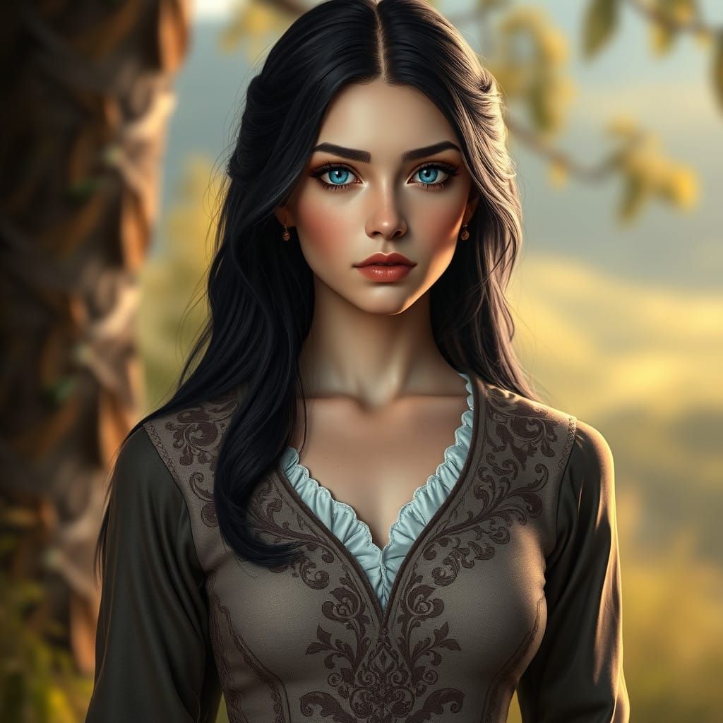 Elegant European Woman in Dreamy Art Nouveau Attire