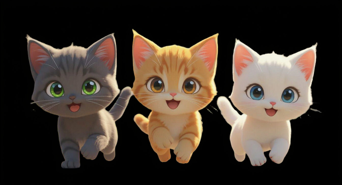 Joyful Cartoon Kittens Racing in Anime Style