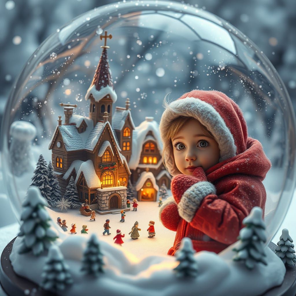 Whimsical Snow Globe Village in Fantastical Style