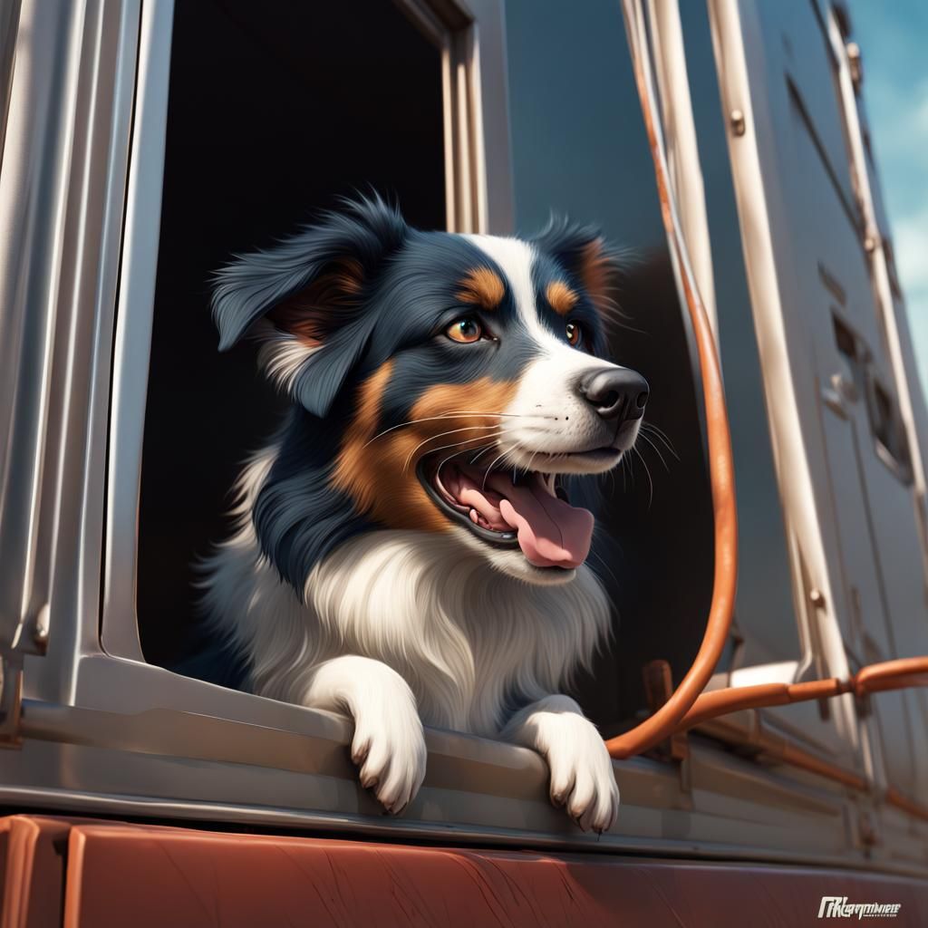 Mini Aussie in Semi Truck: Detailed Matte Painting