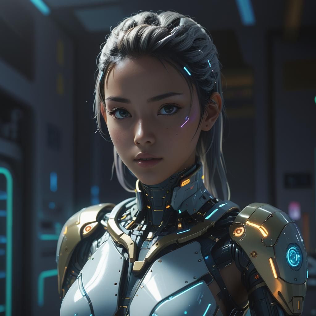 Latina Android in Futuristic Lab, Anime Style