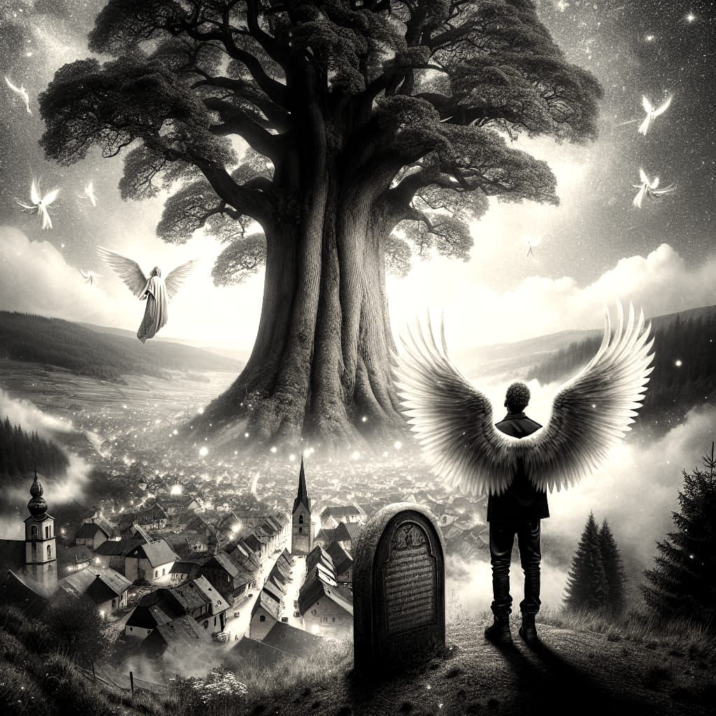 Angelic Blessing: Tree Sentinel Over Village