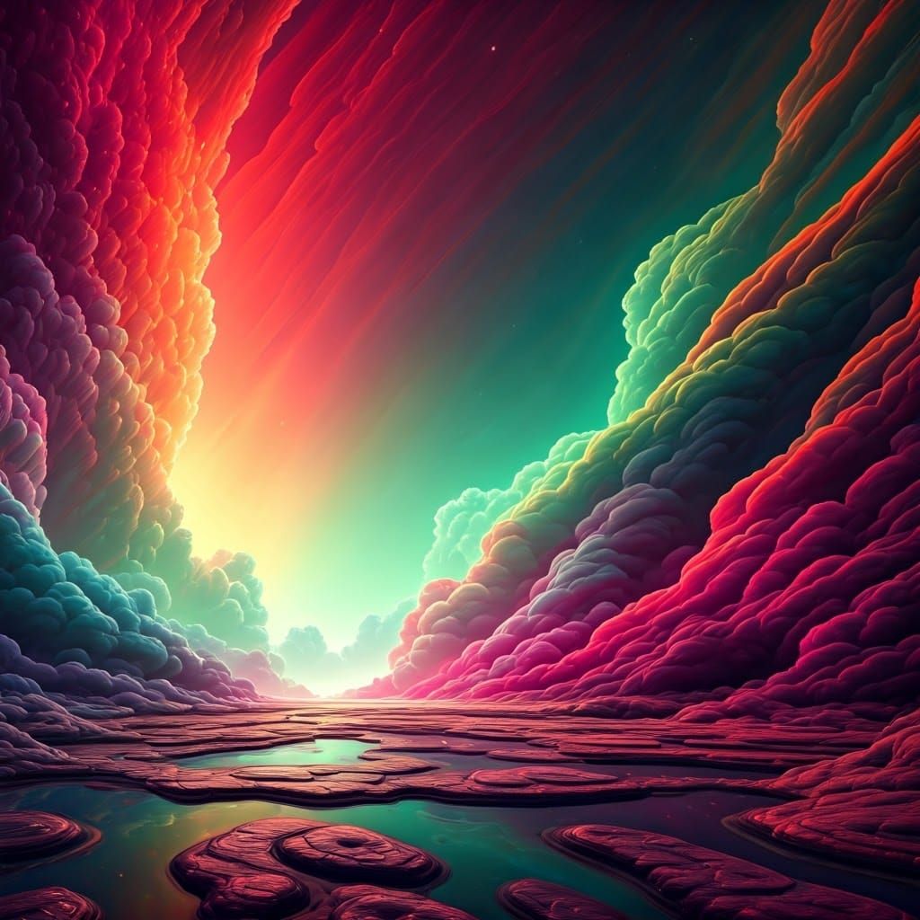 Dreamlike World at Rainbow's End: Surrealist Concept Art