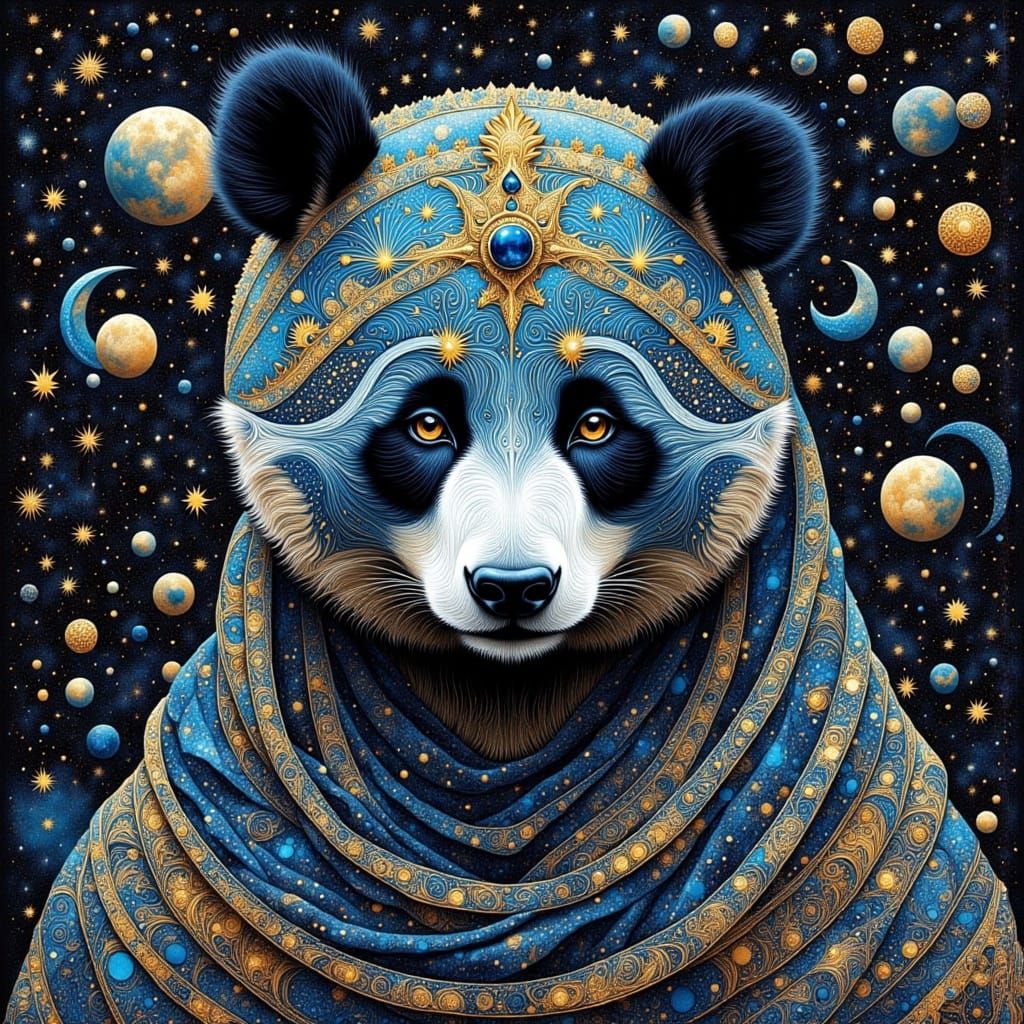Art Deco Surreal Panda with Fractal Architecture