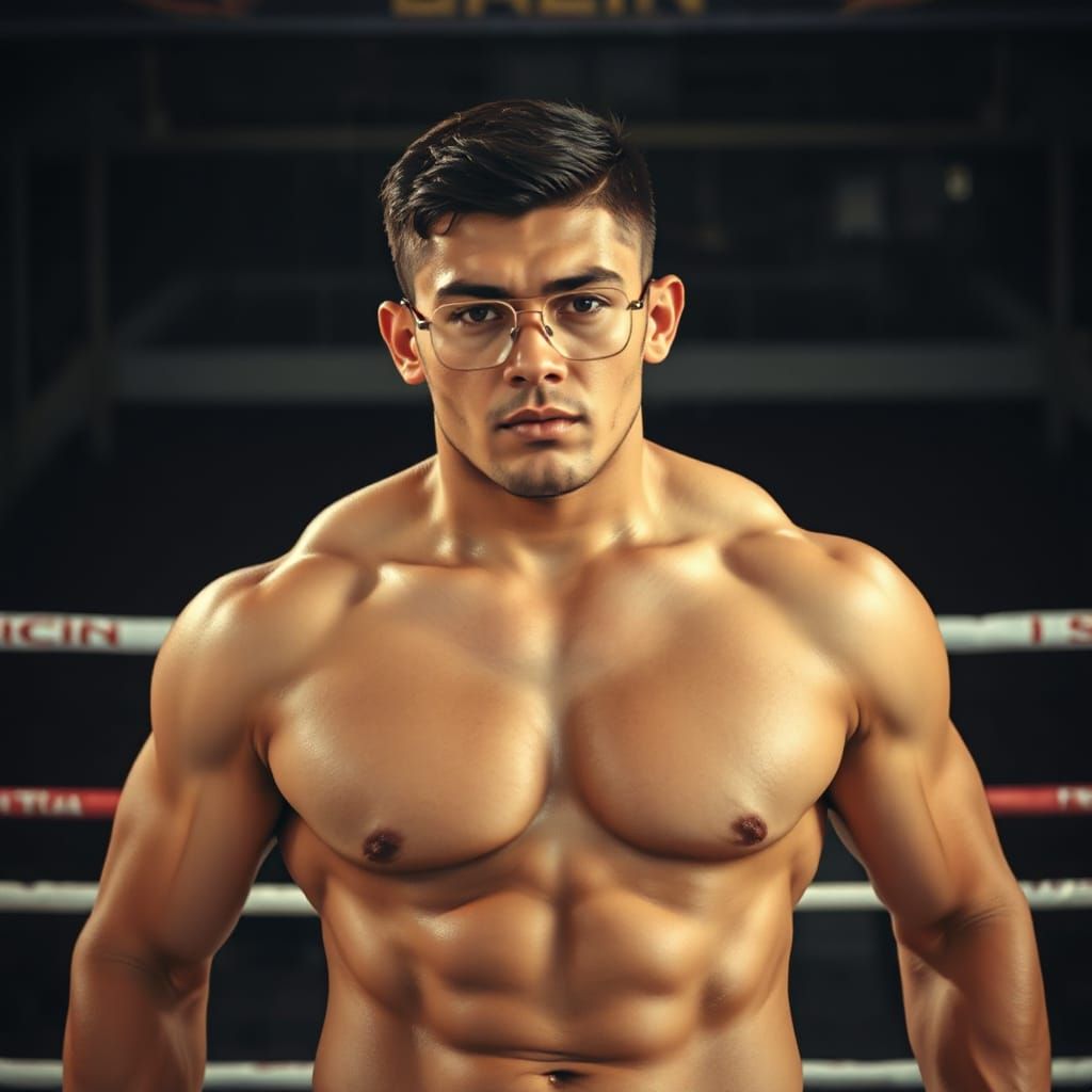 Muscular Hispanic Man in Fighting Ring