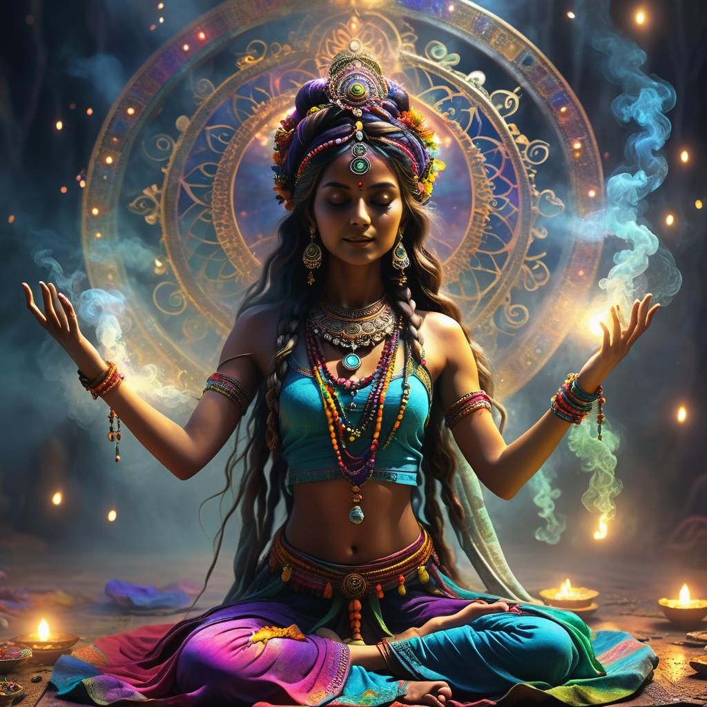 Ethereal Hippie Yogini in a Dreamlike Fantasy