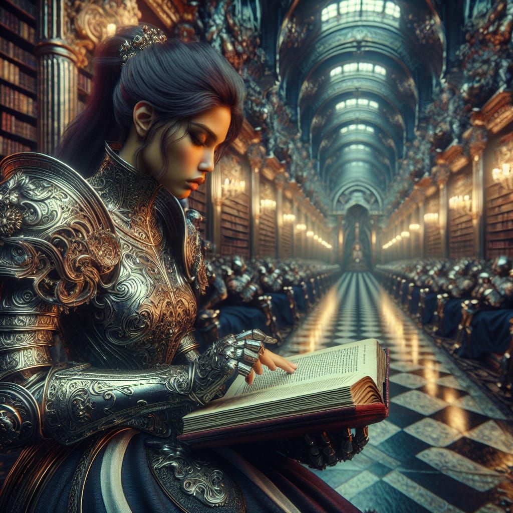 South Asian Knight Reading in Medieval Library