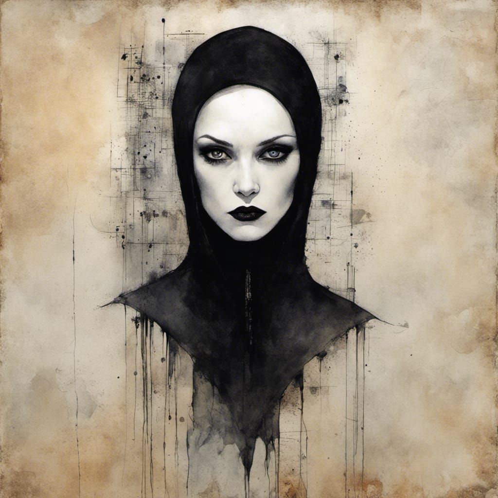 Woman in Black: Dark Surrealist Portrait