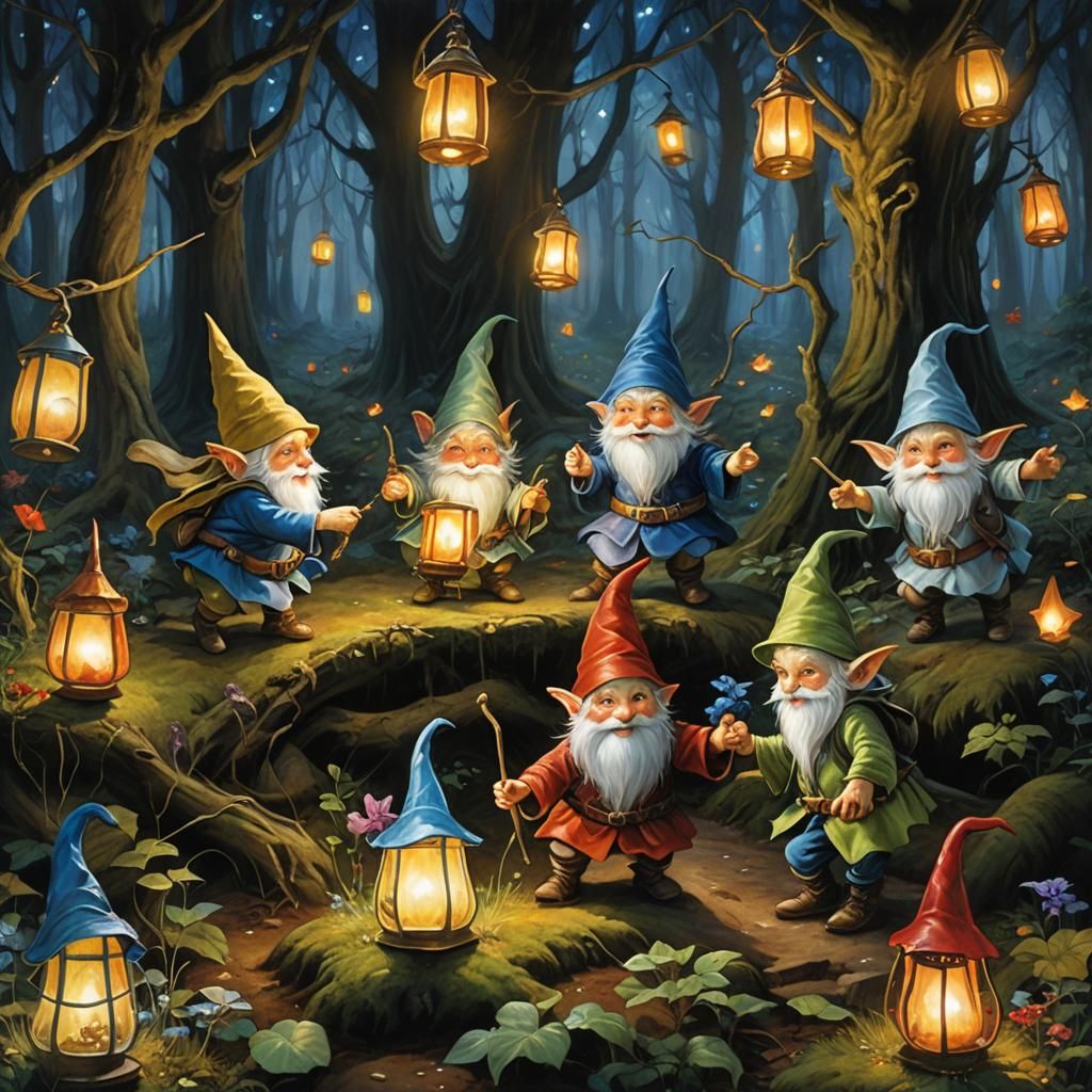 Fantasy Concept Art. Gnomes in delightful outfits ،their lau...
