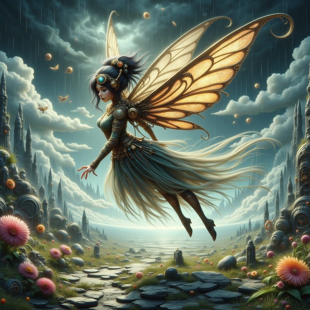 Steampunk Pixie in Post-Apocalyptic Landscape