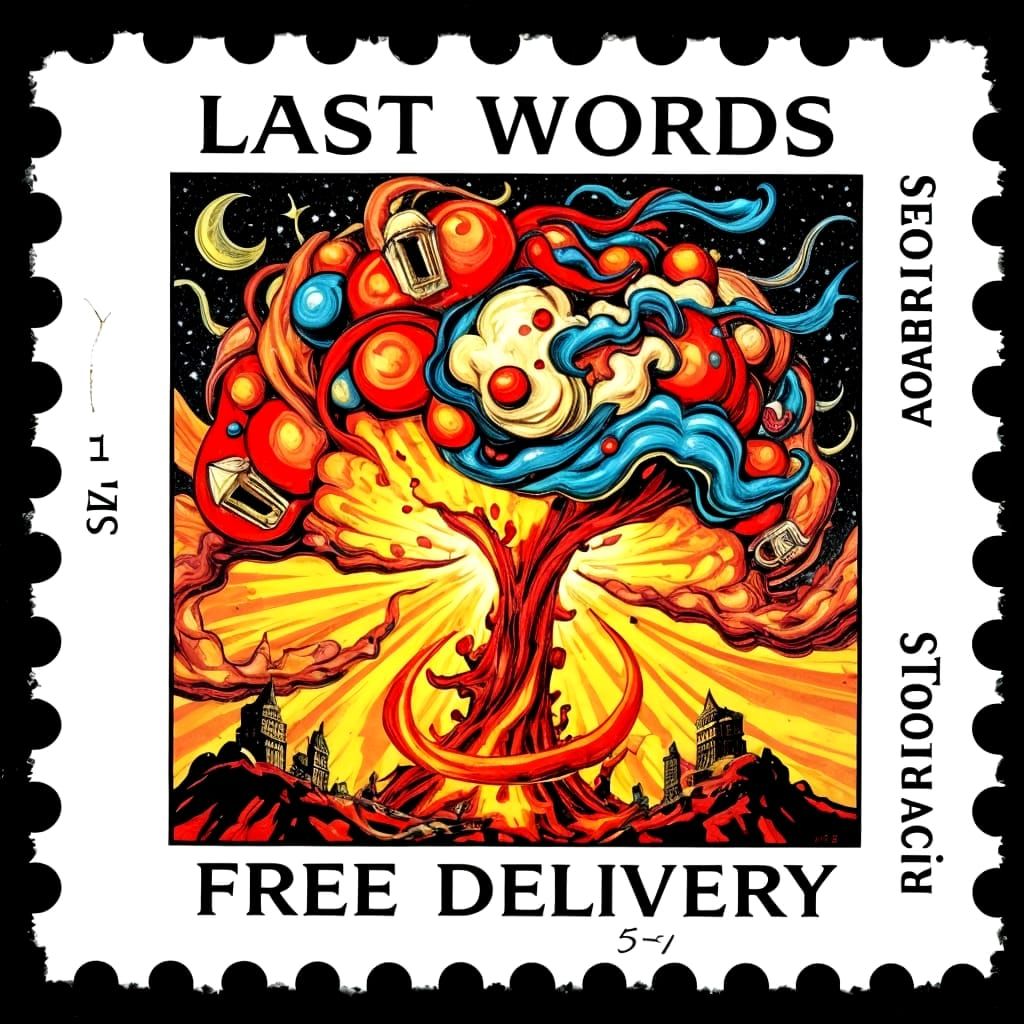 Atomic Explosion Postage Stamp with Swirling Patterns