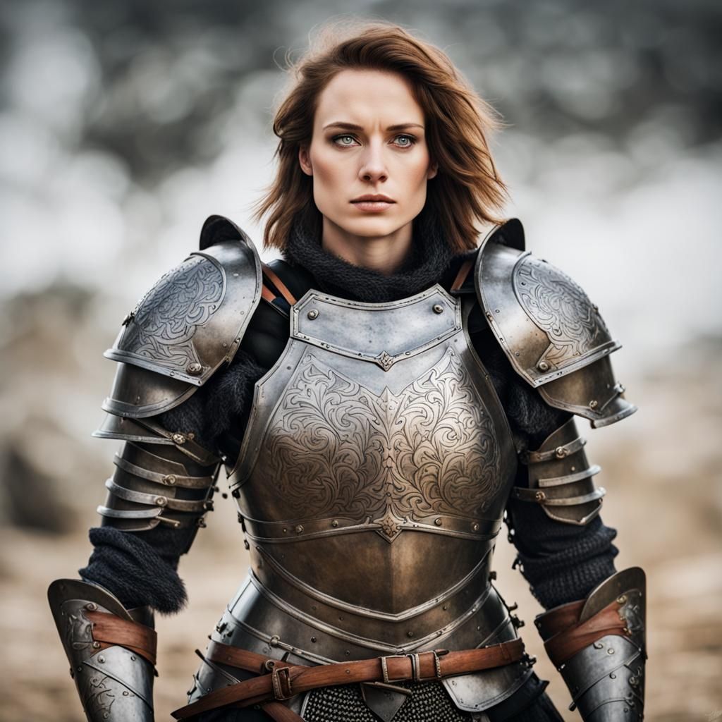 Battle-Hardened Woman in Intricate Battle Armor