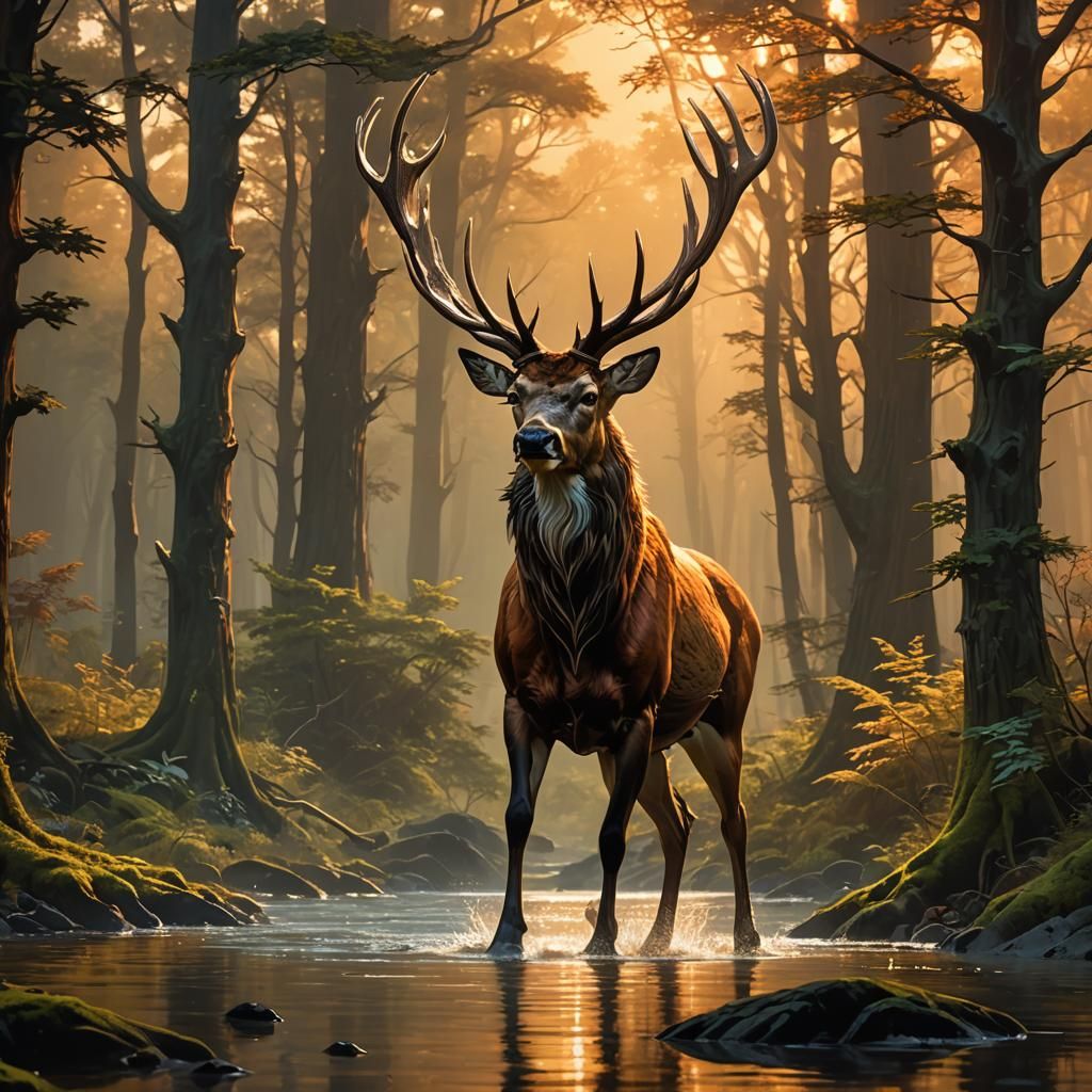 A magnificently regal stag genetically enhanced and embued w...