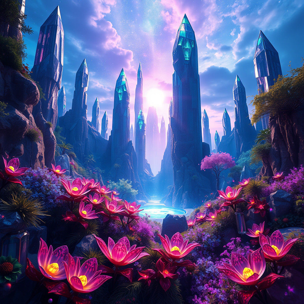 Ethereal Crystalline Garden: Fantasy Concept Art