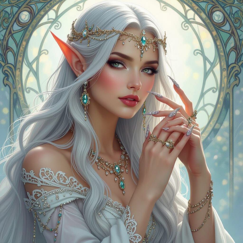 Elegant Elven Queen with Jewels, in Fantasy Style