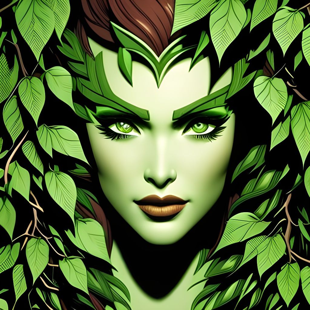 Poison Ivy Portrait in Hyperdetailed Digital Art Style