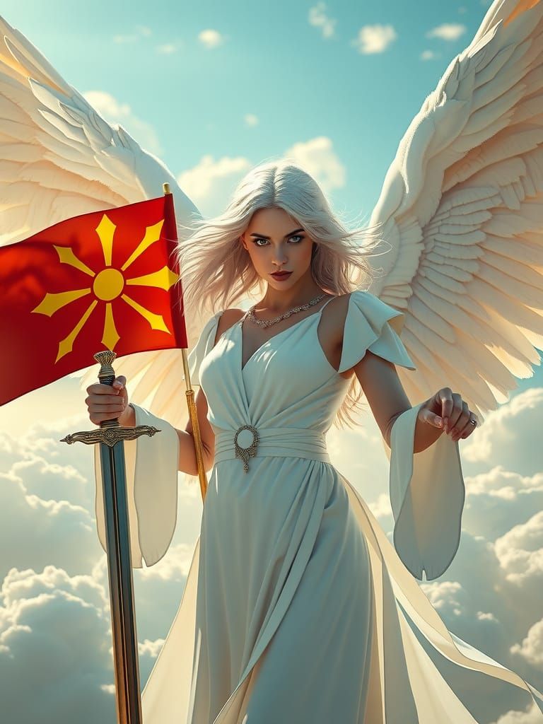 Menacing Angel Waving Macedonian Flag