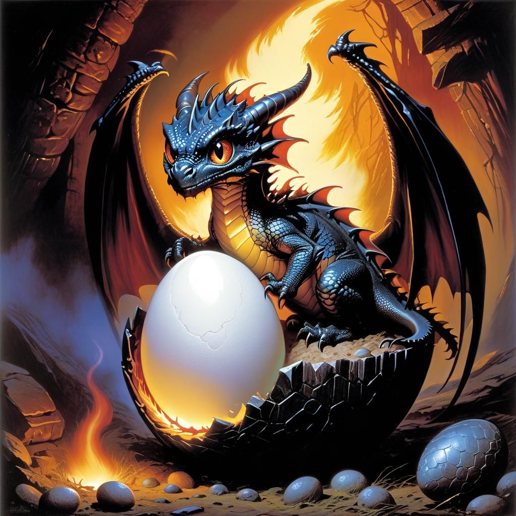 Baby Dragon Hatching in Dark Fantasy Style