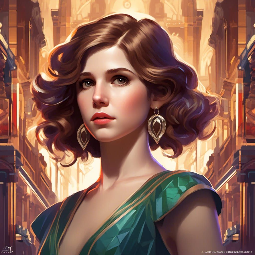 Anna Kendrick Art Deco Portrait in Pixel Style