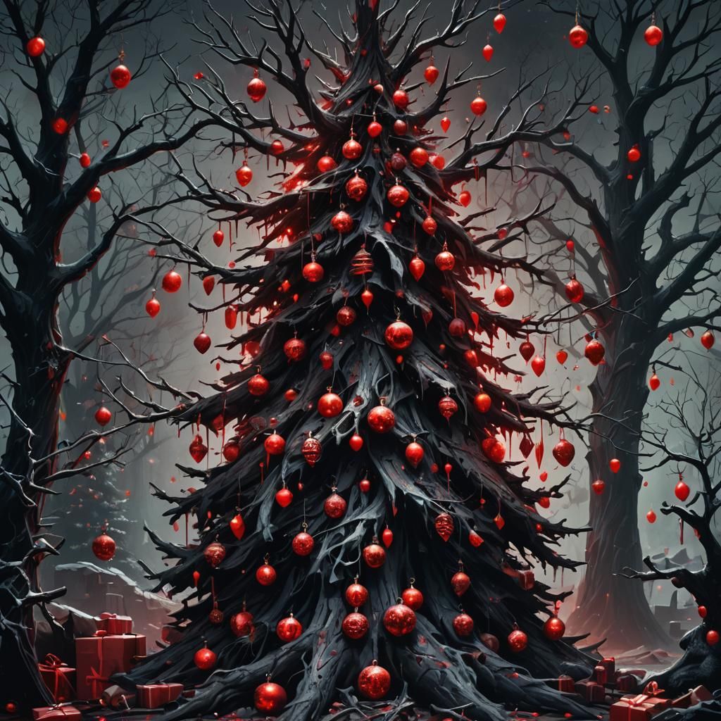 Blood-Soaked Christmas Tree in Dark Fantasy Style