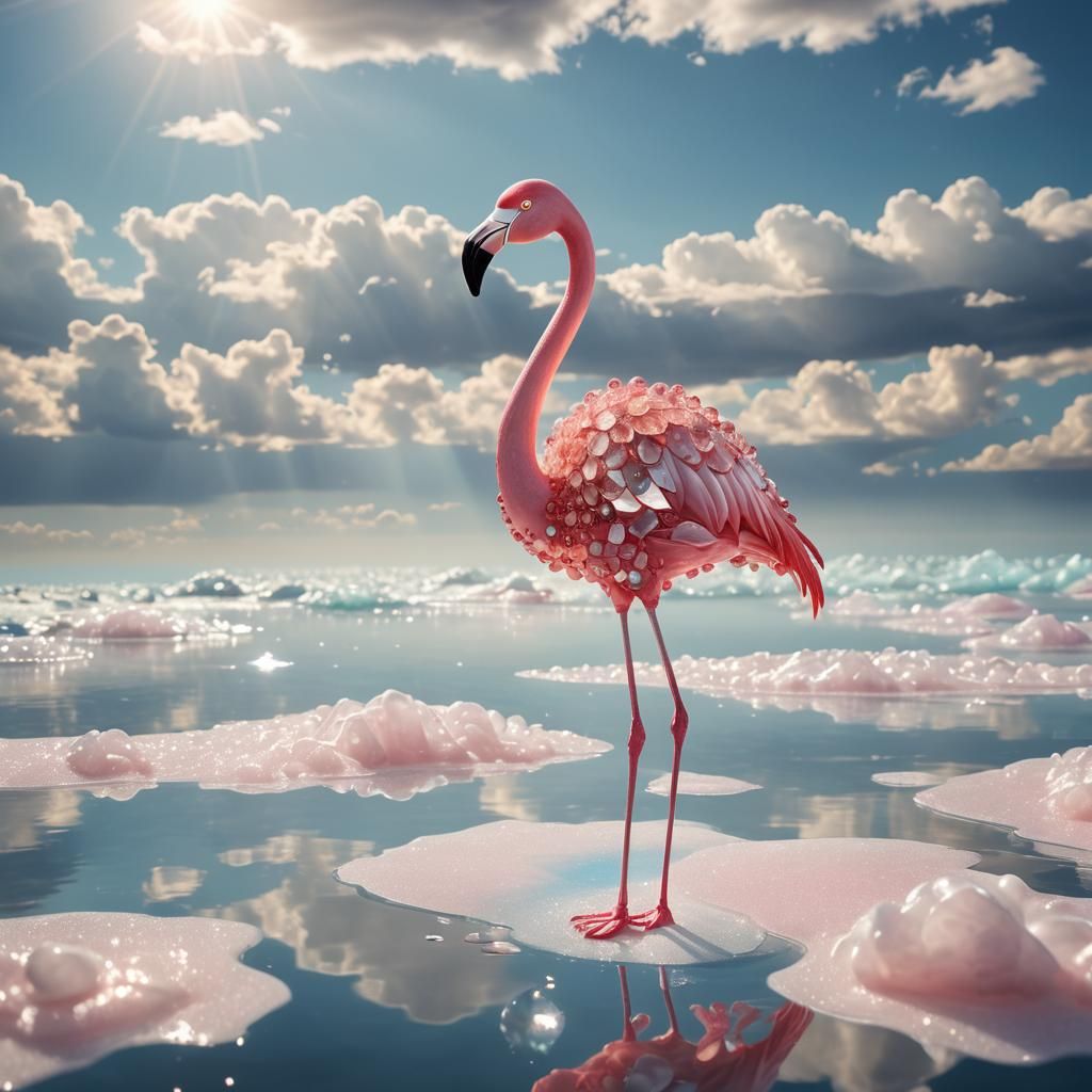 Glass and Gem Flamingo in Ocean Sunlight